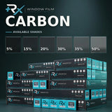 RX Carbon window film — available shades and complete product box